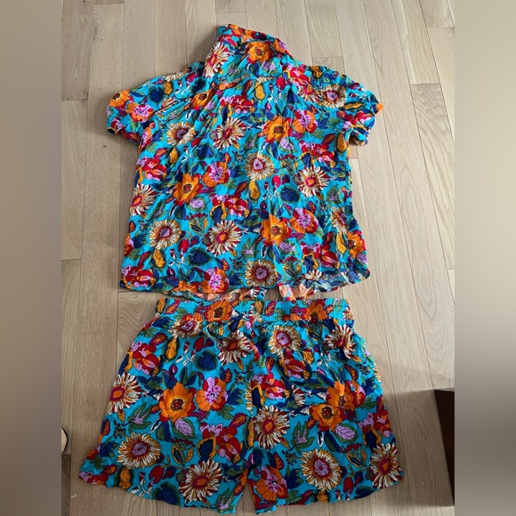 Eishopeer Men colorful floral short and buttons up shirt size large - Picture 2 of 7